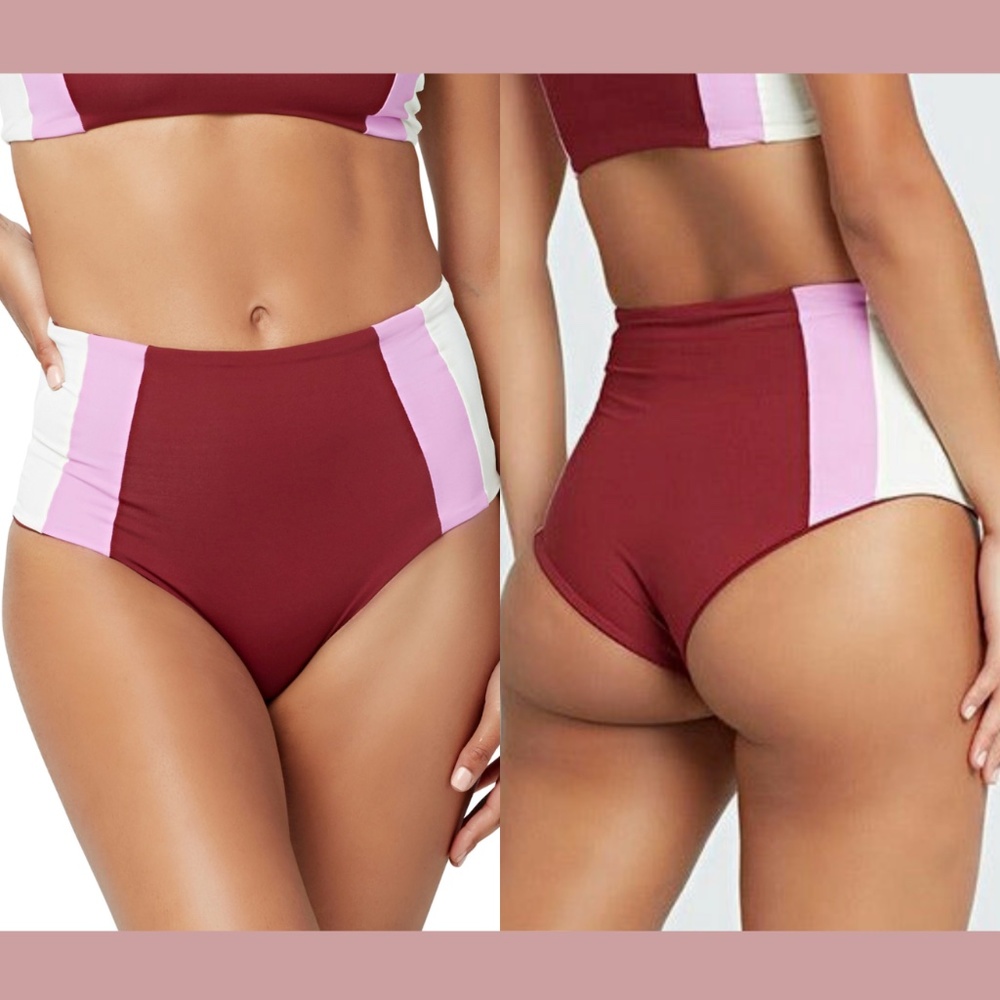 NEW‎ L Space [ Small ] Portia Girl High Waist Bikini Bottom Sangria Rose